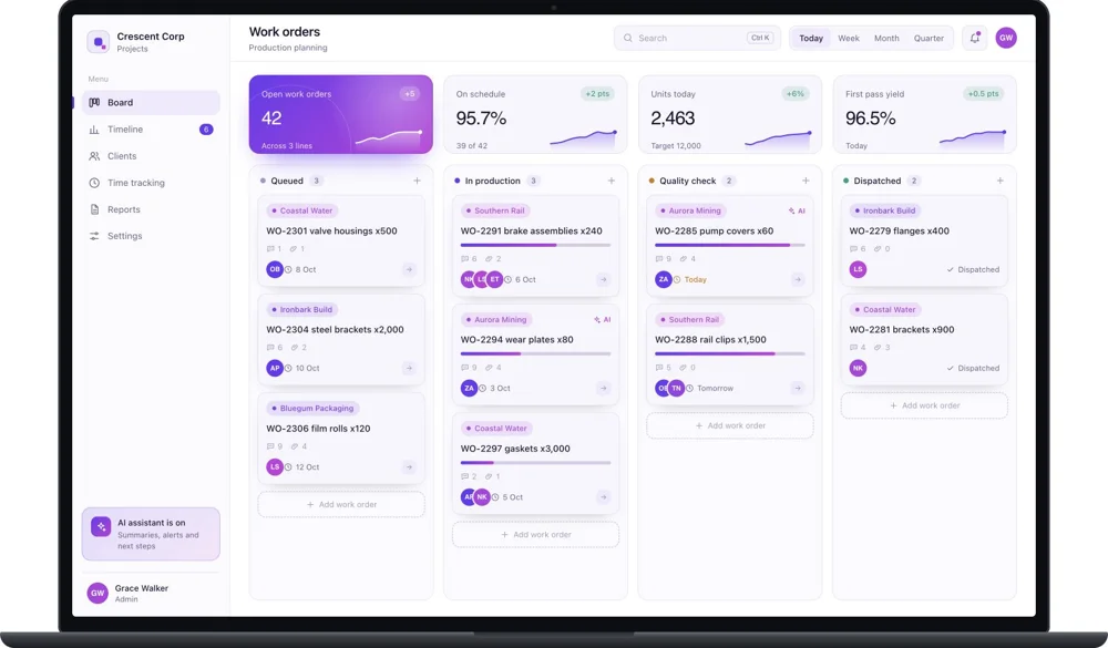 Preview of an illustrative business workspace with sample records